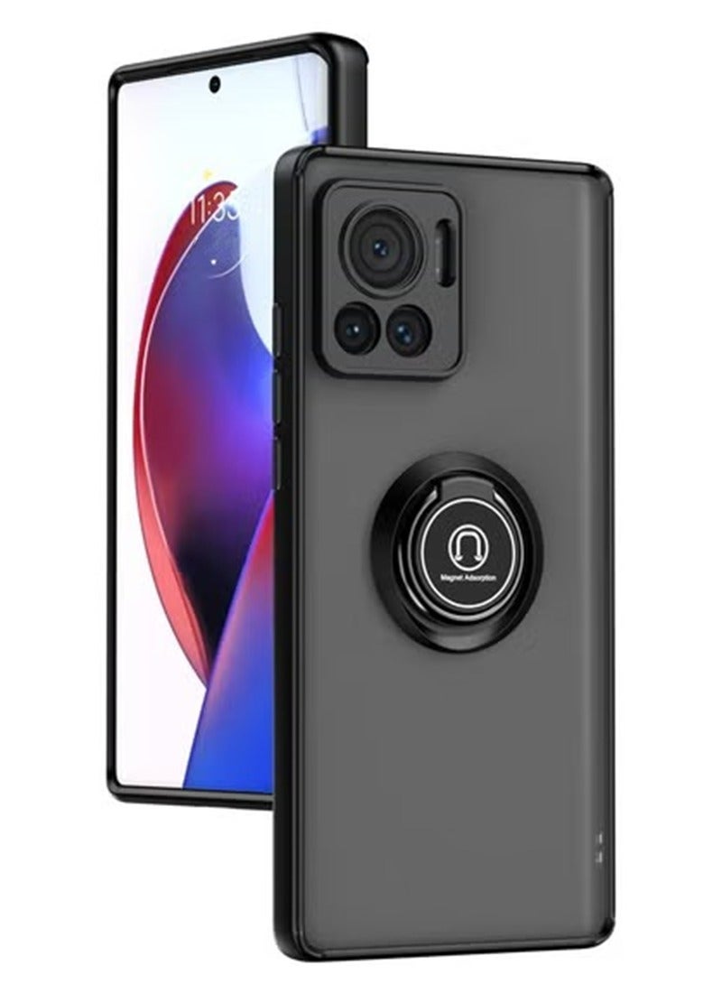 Alyashmac Case Cover for Motorola Edge 30 Ultra 5G Case Cover, 360°Rotating Kickstand Ring + Support Magnetic Car Mount + Slim Thin PCTPU Shockproof Mobile Phone Case,Black.
