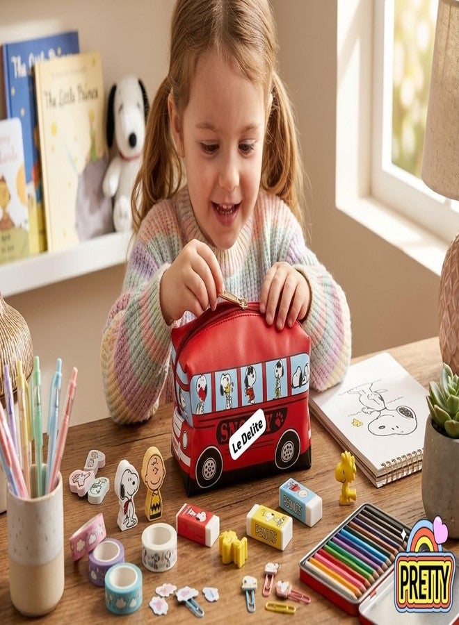 LE DELITE Large Capacity Bus-Shaped Zipper Pouch for Kids | Cute Cartoon Dog Print Travel Organizer | Multi-Purpose Cosmetic Case, Stationery Holder, Toiletry Bag | Durable, Lightweight Storage - Image 5