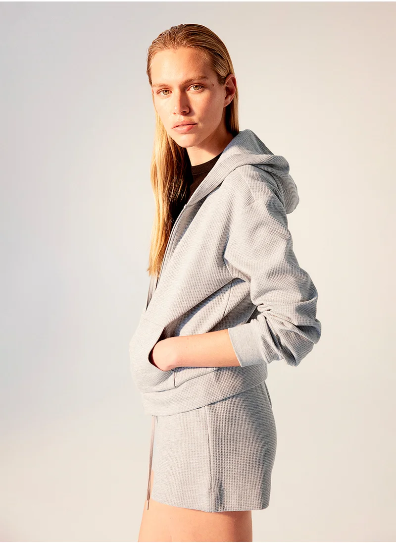 H&M Waffled Zip-Through Hoodie