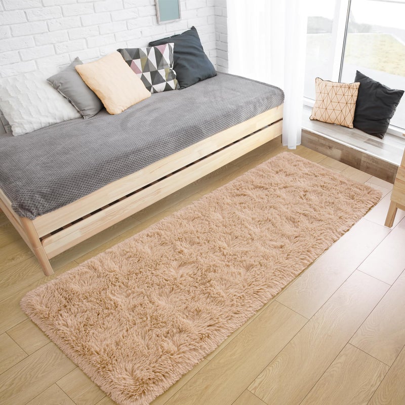 Tepook Soft Runner Rugs for Bedroom 2x6 ft with Rubber Backing  Beige Fluffy Rugs for Living Room  Shag Bedside Rug Fuzzy Plush Carpet for Room  Area Rug for Dorm Nursery Hallway Indoor Home Decor - Image 4