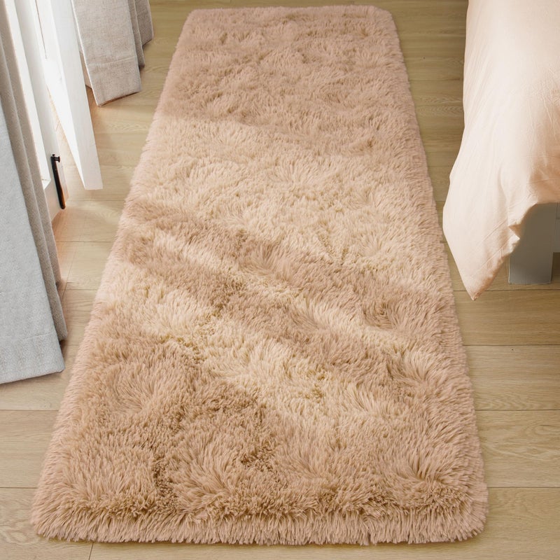 Tepook Soft Runner Rugs for Bedroom 2x6 ft with Rubber Backing  Beige Fluffy Rugs for Living Room  Shag Bedside Rug Fuzzy Plush Carpet for Room  Area Rug for Dorm Nursery Hallway Indoor Home Decor - Image 1