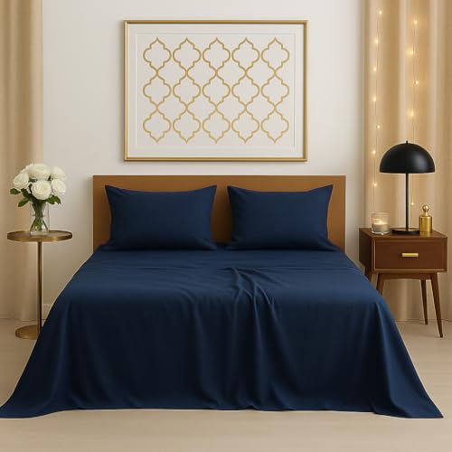 Bhoomi Impex Bedsheets for King - 108x108 Inch Bed - Microfiber Plain Navy Blue Solid Bed Sheet Include Pillow Cover, Ultra Soft | for Home, Hotel, Villa, Resort and Guest House - Image 1