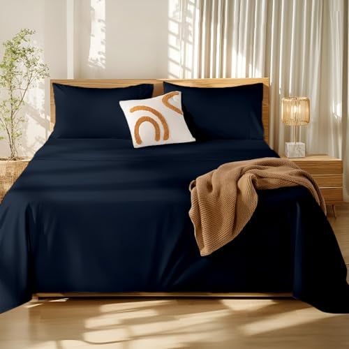 Bhoomi Impex Bedsheets for King - 108x108 Inch Bed - Microfiber Plain Navy Blue Solid Bed Sheet Include Pillow Cover, Ultra Soft | for Home, Hotel, Villa, Resort and Guest House - Image 2