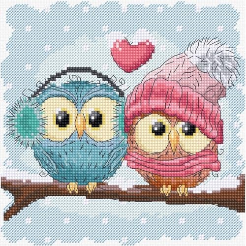 Luca-S Cross Stitch Kit Two Cute Owls B1400 - Image 1