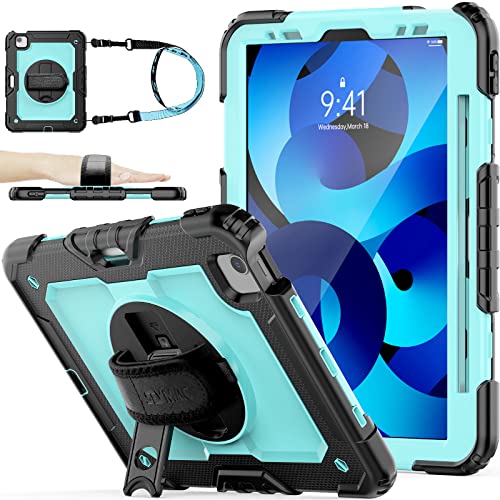 SEYMAC stock Case for iPad Air 5th/4th Generation/Pro 11 (4th/3rd/2nd) with Screen Protector Pen Holder, 360° Rotate Hand Strap/Stand Case for iPad Air 5th/4th Gen 10.9''/ Pro 11'' (Brightblue+Black) - Image 1