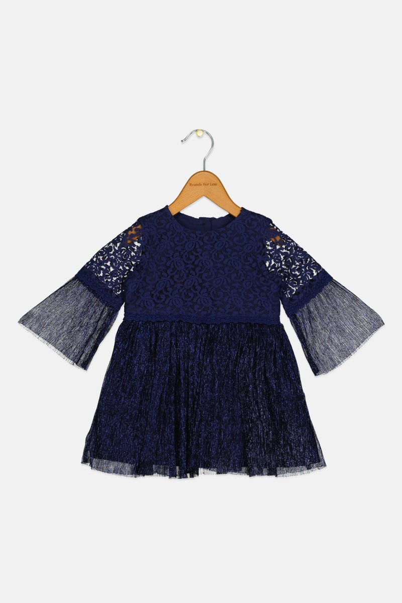 Hamleys Toddlers Girl Metallic Dress, Navy - Image 1