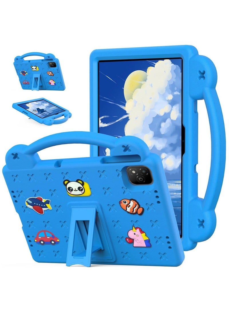 VKL Kids Case Compatible with Infinix Xpad 11 inch (2024) X1101, [Kids Friendly] DIY Cute Cartoon Stickers Lightweight EVA Shockproof Handle Stand Protective Cover (Sky Blue) - Image 1
