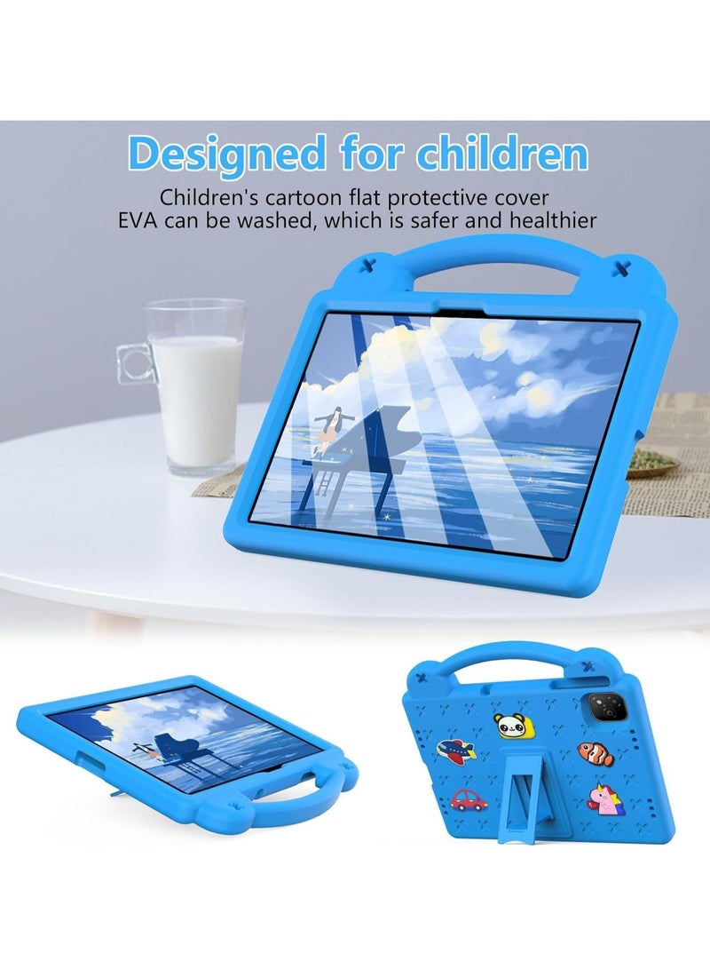 VKL Kids Case Compatible with Infinix Xpad 11 inch (2024) X1101, [Kids Friendly] DIY Cute Cartoon Stickers Lightweight EVA Shockproof Handle Stand Protective Cover (Sky Blue) - Image 3