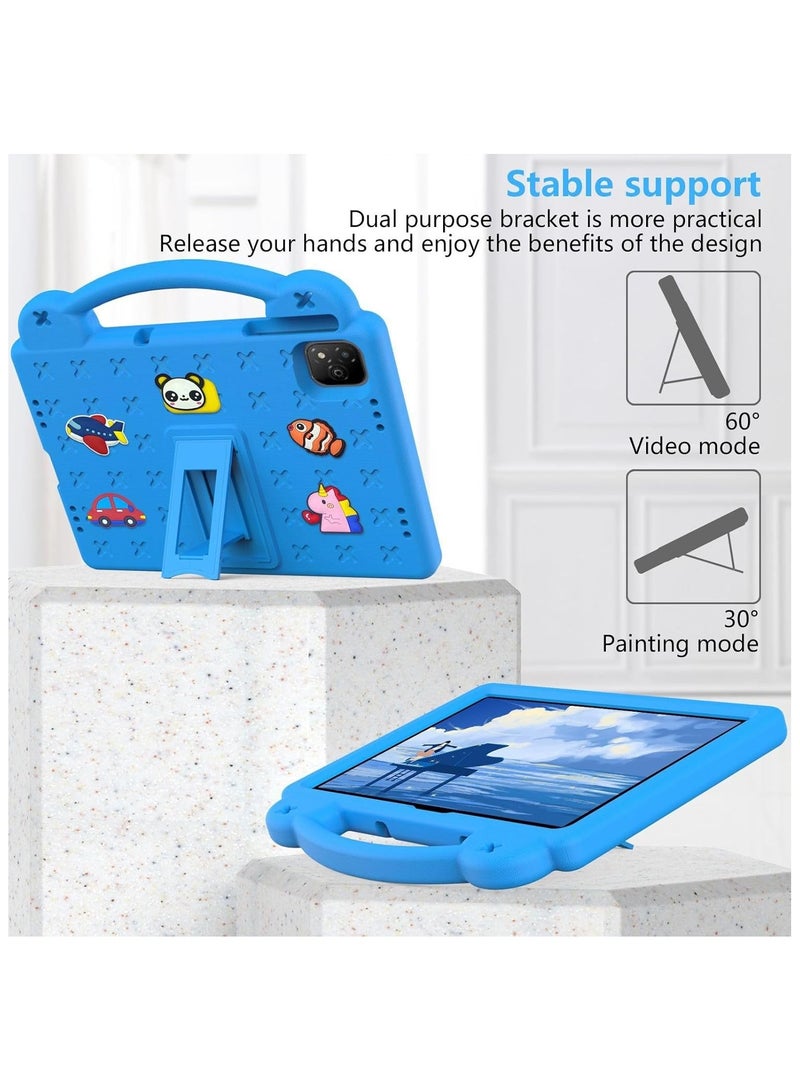 VKL Kids Case Compatible with Infinix Xpad 11 inch (2024) X1101, [Kids Friendly] DIY Cute Cartoon Stickers Lightweight EVA Shockproof Handle Stand Protective Cover (Sky Blue) - Image 4