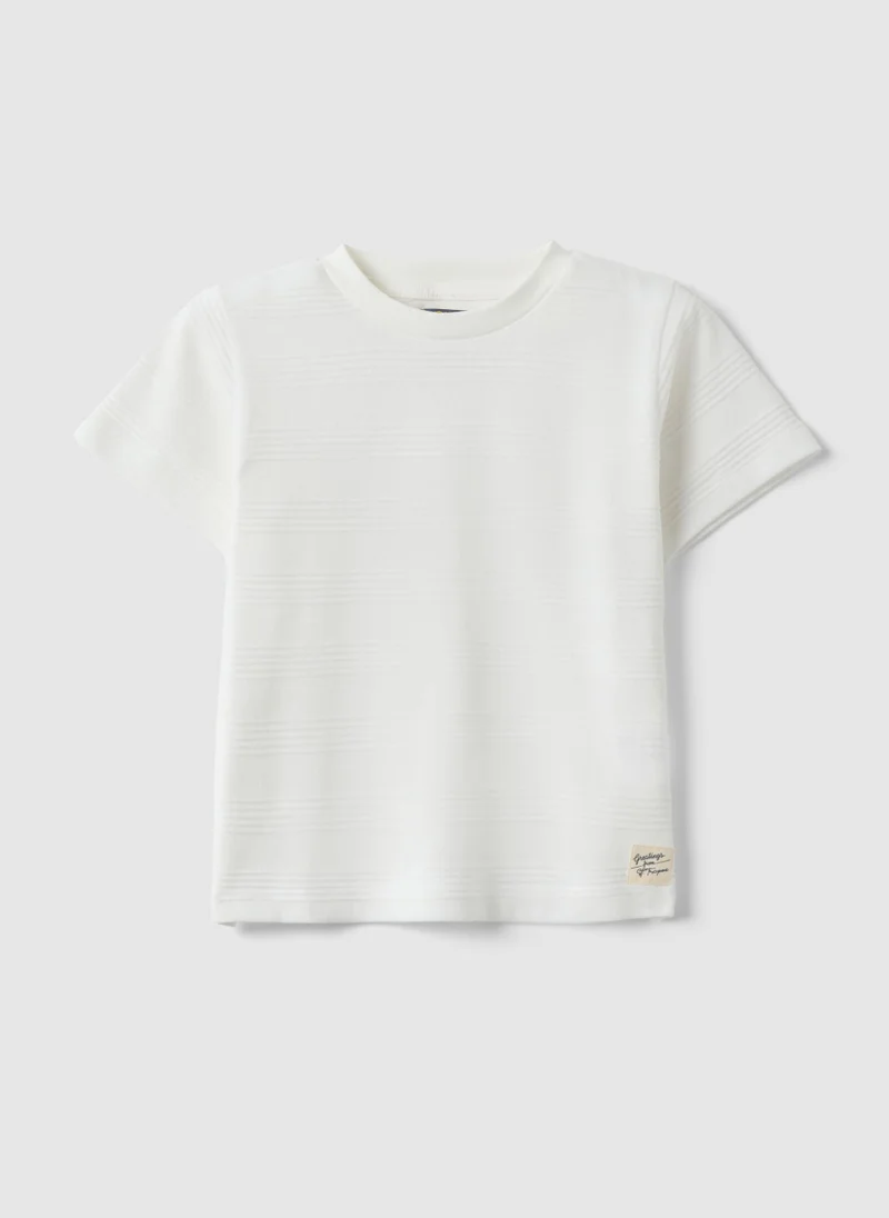 Ovs OVS White Cotton Blend Regular Fit Kids' T-Shirt With Stripes