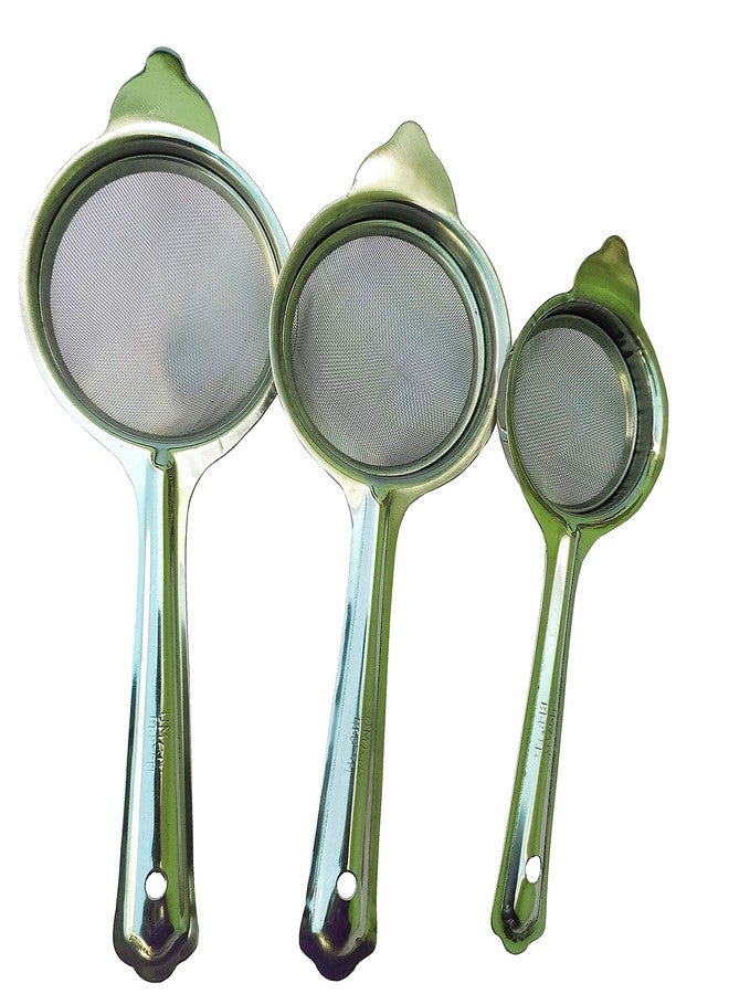 Kitchwish Stainless Steel Tea and Coffee Strainer with Long Handle Durable Mesh Sieve for Kitchen 7cm, 8.5cm, 9.6cm Diameter 20cm, 24cm, 26cm Length Silver, Pack of 3 - Image 2