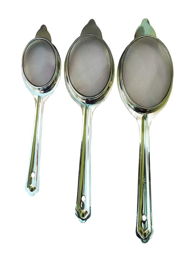 Kitchwish Stainless Steel Tea and Coffee Strainer with Long Handle Durable Mesh Sieve for Kitchen 7cm, 8.5cm, 9.6cm Diameter 20cm, 24cm, 26cm Length Silver, Pack of 3 - Image 3