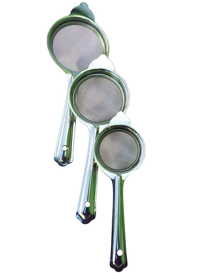 Kitchwish Stainless Steel Tea and Coffee Strainer with Long Handle Durable Mesh Sieve for Kitchen 7cm, 8.5cm, 9.6cm Diameter 20cm, 24cm, 26cm Length Silver, Pack of 3 - Image 1