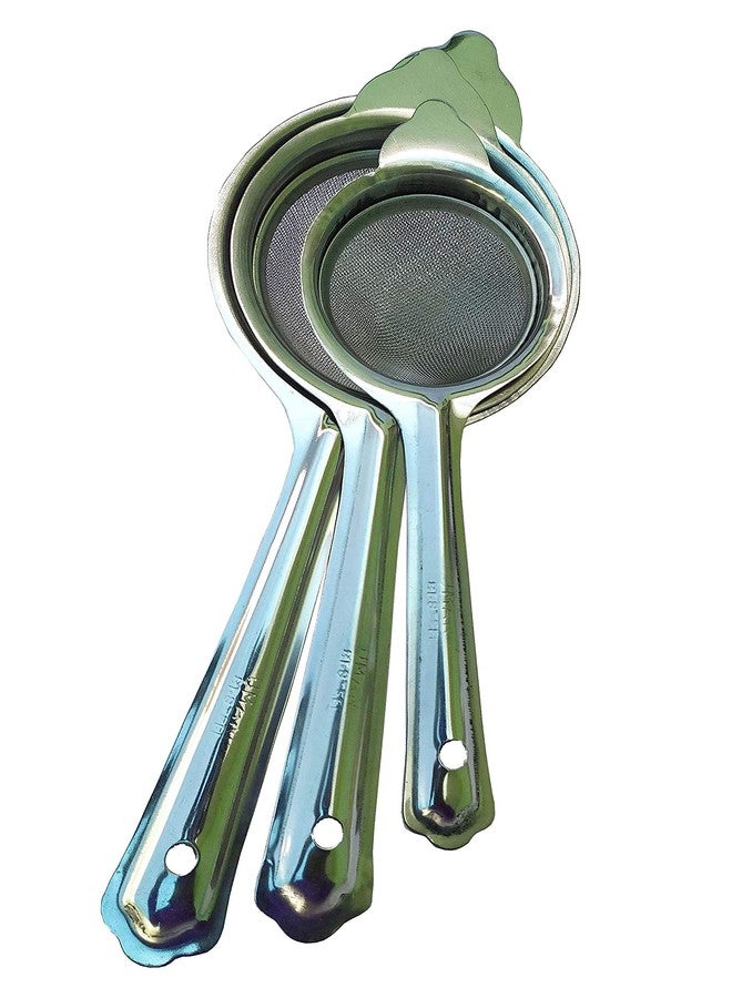 Kitchwish Stainless Steel Tea and Coffee Strainer with Long Handle Durable Mesh Sieve for Kitchen 7cm, 8.5cm, 9.6cm Diameter 20cm, 24cm, 26cm Length Silver, Pack of 3 - Image 4