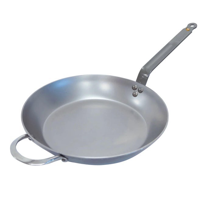 MINERAL B CARBON STEEL FRY PAN 14 DIAMETER 1025 COOKING SURFACE IDEAL FOR SEARING SAUTEING REHEATING PFAS PFOA PFOS FREE MADE IN FRANCE