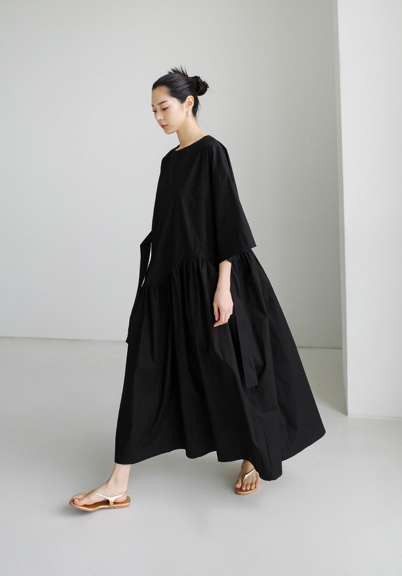 2023 Loose Large Size Dress Over the Knee Long Round Neck Pullover Base Style Student Lace-up Bow Doll Dress Black