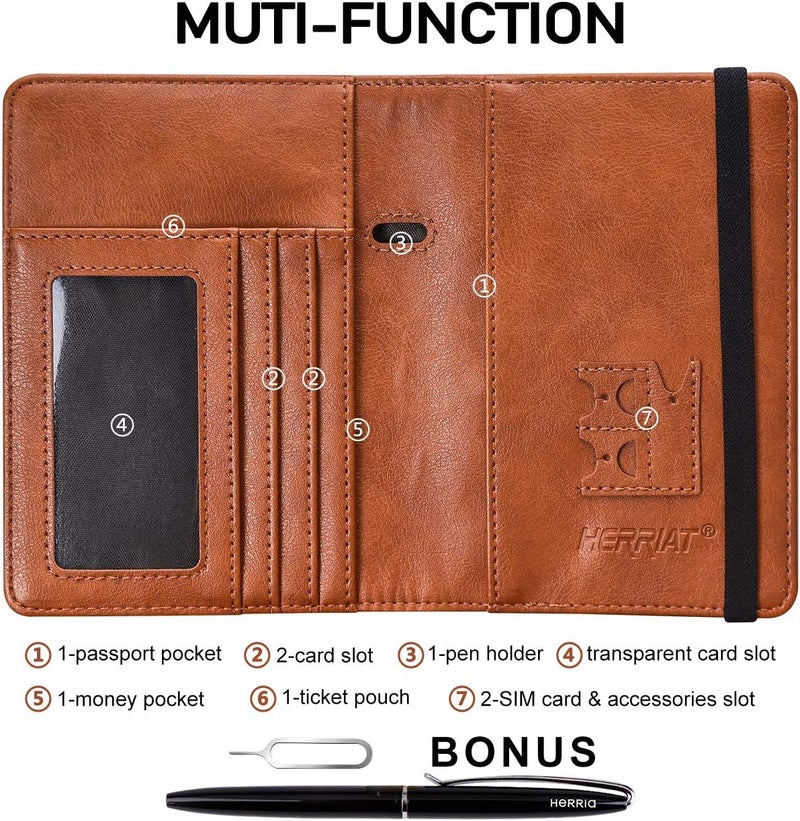 HerriaT Leather Passport Holder Cover Case RFID Blocking Travel Wallets Card Case for Women Men(Coffee) - Image 3