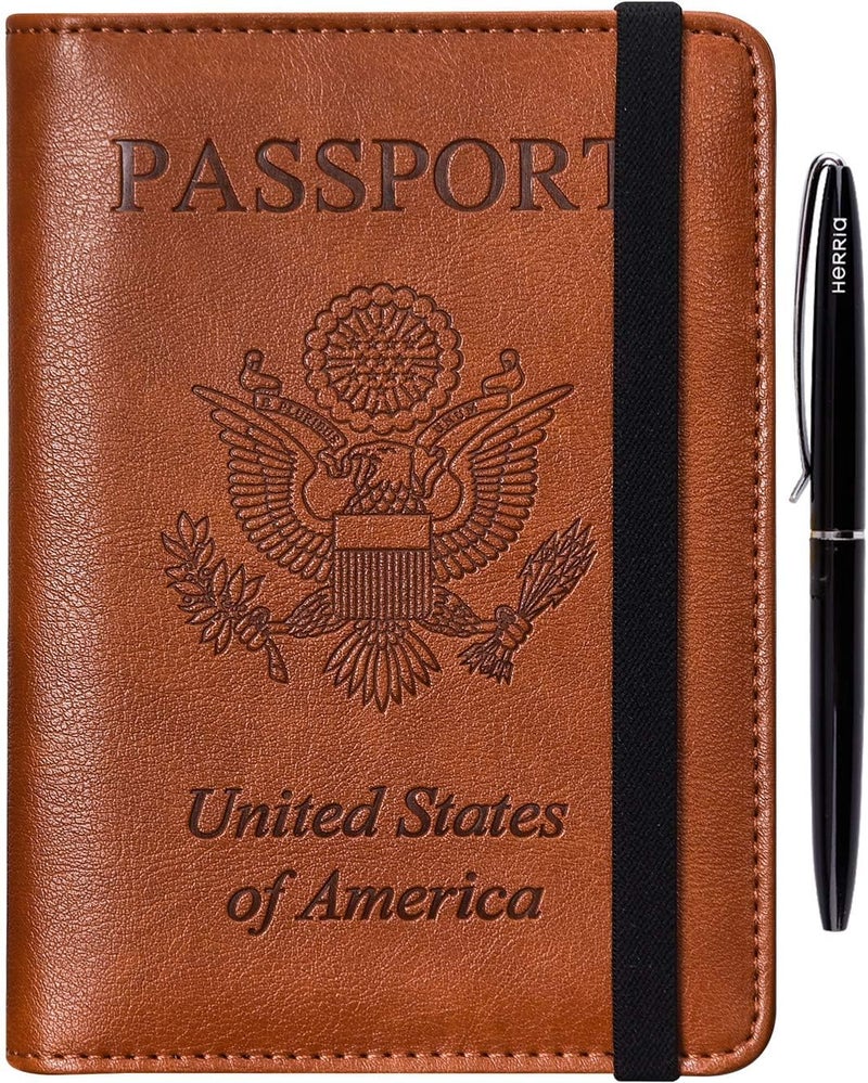 HerriaT Leather Passport Holder Cover Case RFID Blocking Travel Wallets Card Case for Women Men(Coffee) - Image 1
