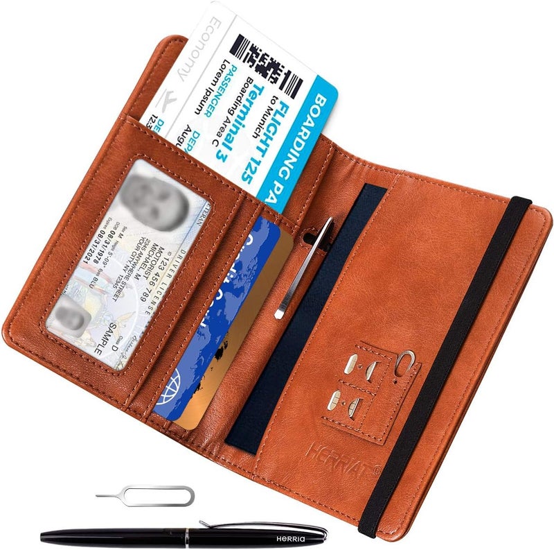 HerriaT Leather Passport Holder Cover Case RFID Blocking Travel Wallets Card Case for Women Men(Coffee) - Image 2