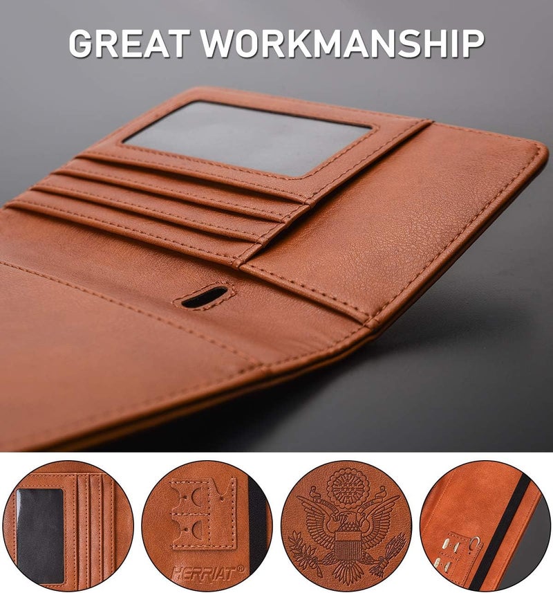 HerriaT Leather Passport Holder Cover Case RFID Blocking Travel Wallets Card Case for Women Men(Coffee) - Image 5