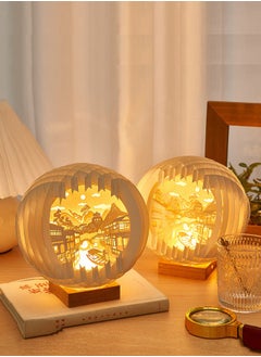 AHAKAC 3D Stereoscopic Paper Carving Table Lamp, Soft Light Eye Protection, Decorative Reading Lamp, Home Decoration Night Light  - Image 1