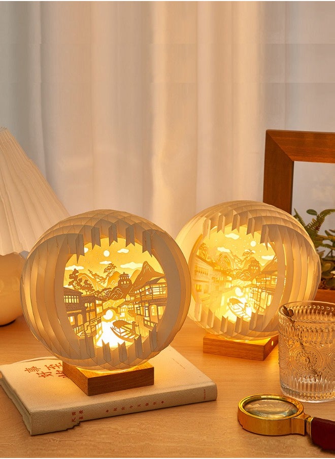 AHAKAC - 3D Stereoscopic Paper Carving Table Lamp, Soft Light Eye Protection, Decorative Reading Lamp, Home Decoration Night Light - Image 1