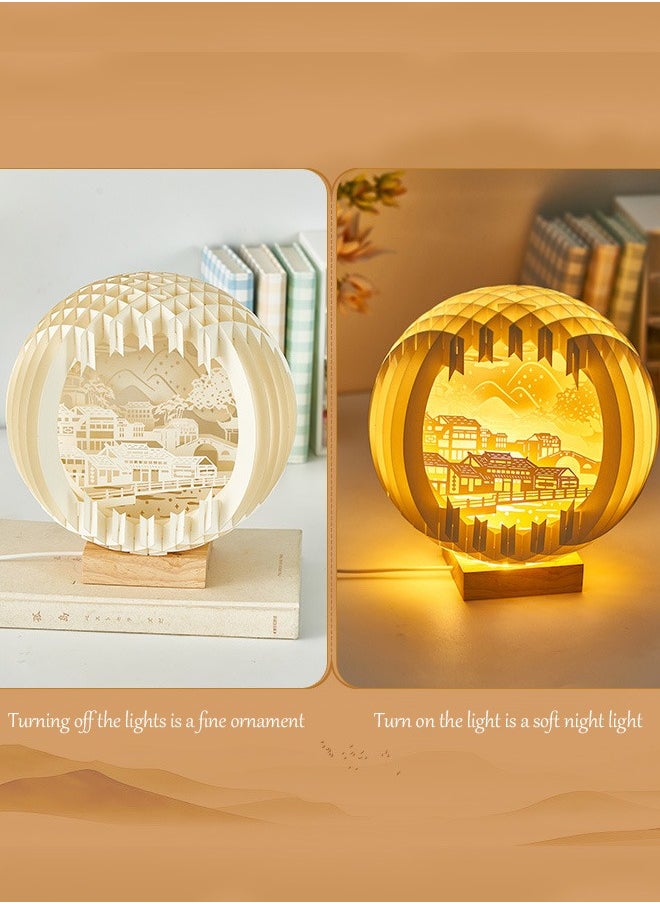 AHAKAC - 3D Stereoscopic Paper Carving Table Lamp, Soft Light Eye Protection, Decorative Reading Lamp, Home Decoration Night Light - Image 1