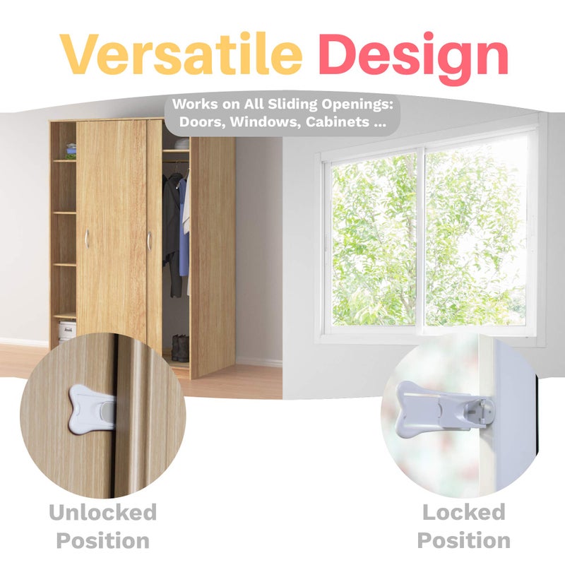Inaya Sliding Door Lock for Child Safety (4-Pack) - Child Proof Locks for Sliding Glass Doors, Windows, Closets & Cabinets. Safety Locks for All Your Home Openings - Image 2