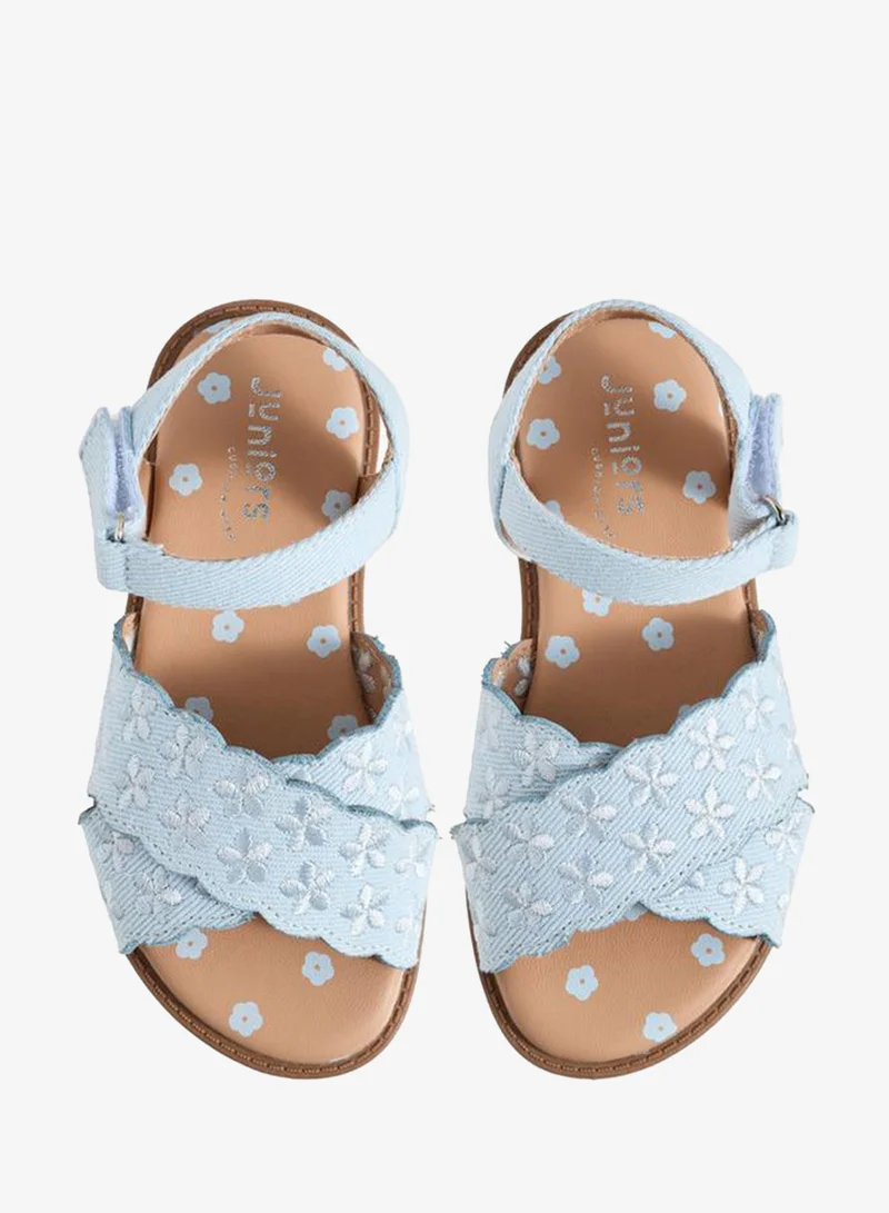 جونيورز Girls Embroidered Hook & Loop Sandals