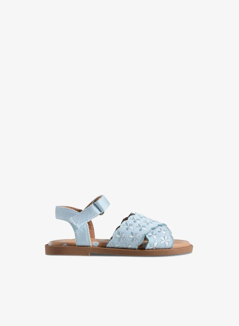 جونيورز Girls Embroidered Hook & Loop Sandals