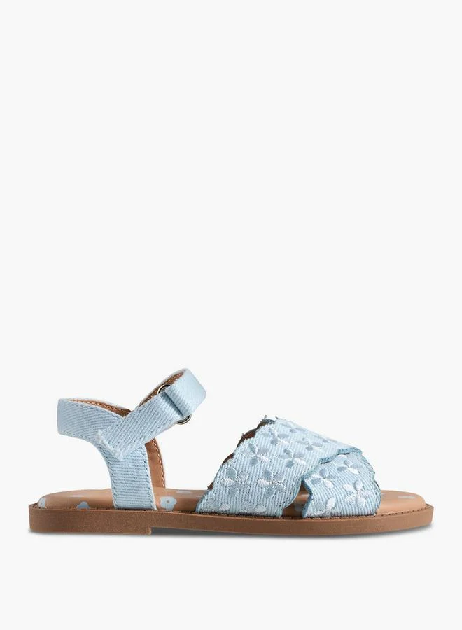 جونيورز Girls Embroidered Hook & Loop Sandals