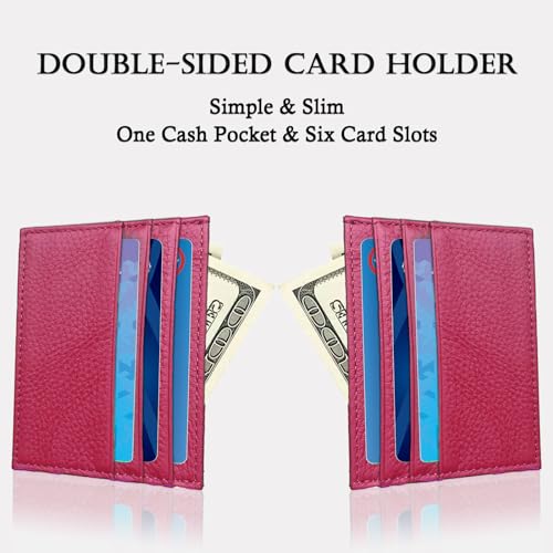 WOXVM Credit Card Holder Wallet RFID Blocking Slim Credit Card Cases Holder Premium Leather Minimalist Front Pocket Small Wallet with 6 Card Slots and 1 Pockets for Men Women (Rose Red) - Image 4