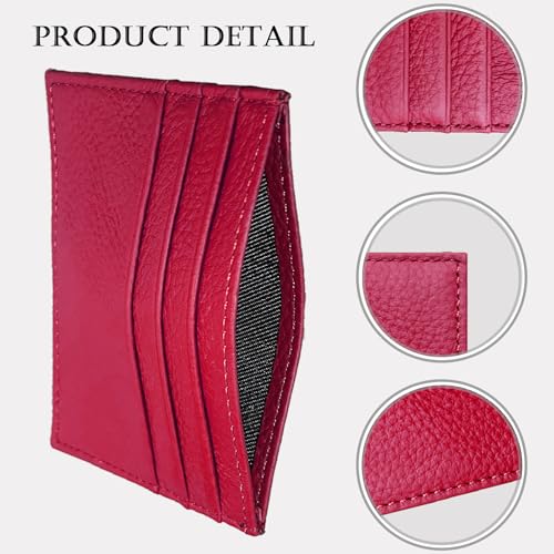 WOXVM Credit Card Holder Wallet RFID Blocking Slim Credit Card Cases Holder Premium Leather Minimalist Front Pocket Small Wallet with 6 Card Slots and 1 Pockets for Men Women (Rose Red) - Image 3
