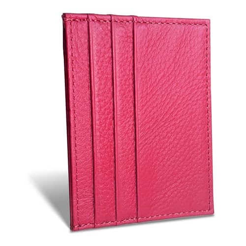 WOXVM Credit Card Holder Wallet RFID Blocking Slim Credit Card Cases Holder Premium Leather Minimalist Front Pocket Small Wallet with 6 Card Slots and 1 Pockets for Men Women (Rose Red) - Image 1
