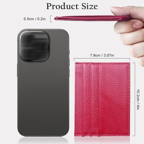 WOXVM Credit Card Holder Wallet RFID Blocking Slim Credit Card Cases Holder Premium Leather Minimalist Front Pocket Small Wallet with 6 Card Slots and 1 Pockets for Men Women (Rose Red) - Image 2