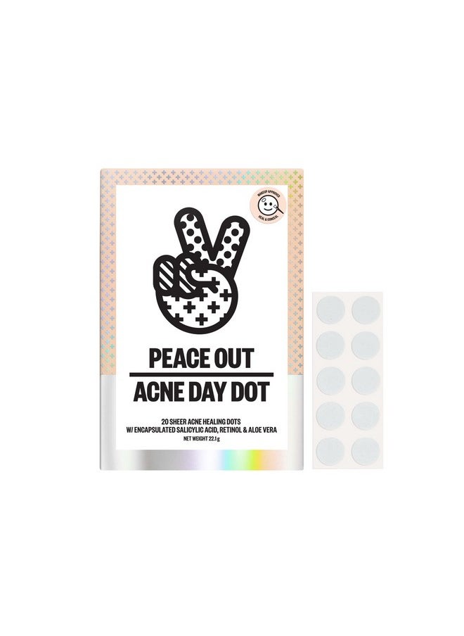 PEACE OUT - PEACE OUT Skincare Acne Day Dot. 6-hour Fast Acting Sheer Hydrocolloid Pimple Patches with Salicylic Acid, Ultra-Thin, Virtually Invisible, Quickly Clear Breakouts, Blemishes and Zits, 20 dots - Image 1