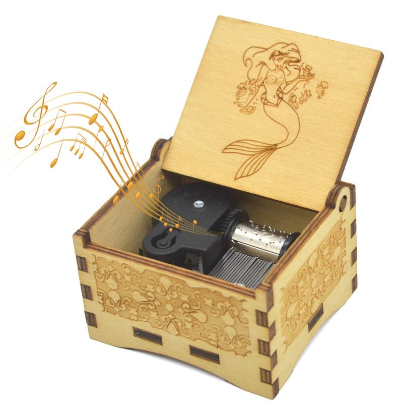 Sooharic Mermaid Music Box Windup Mechanism Cute Collection Antique Carved Musicial Box Crafts Windup