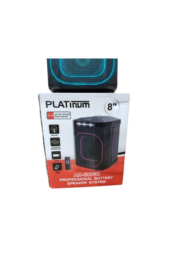Platinum AH-8060 Bluetooth Speaker with 3600mAh Lithium Battery - 8 Inch, 25W, with Remote, LED Light - Image 4