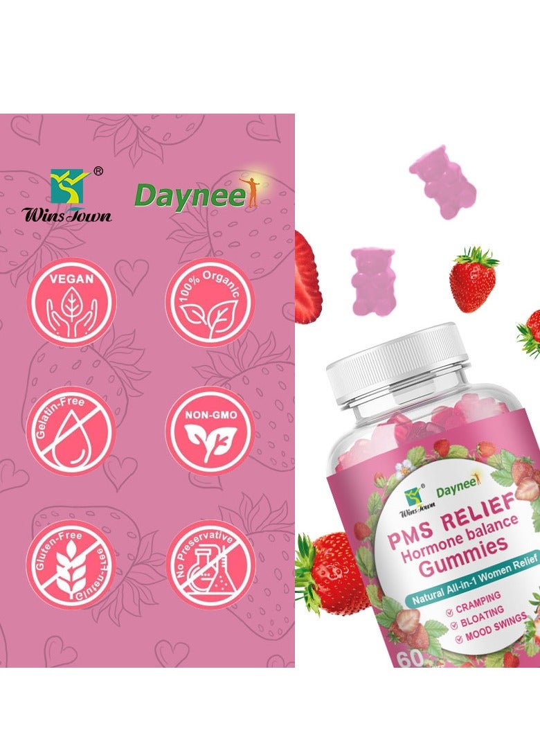 Wins Town Women's PMS Relief Hormone Balance Gummies Berry Harmony Balance Female Hormones ,Relieves Cramps & Bloating,Reduces Mood Fluctuations,Hormone Balance For Women,Dietary Supplement 60 Gummies - Image 2
