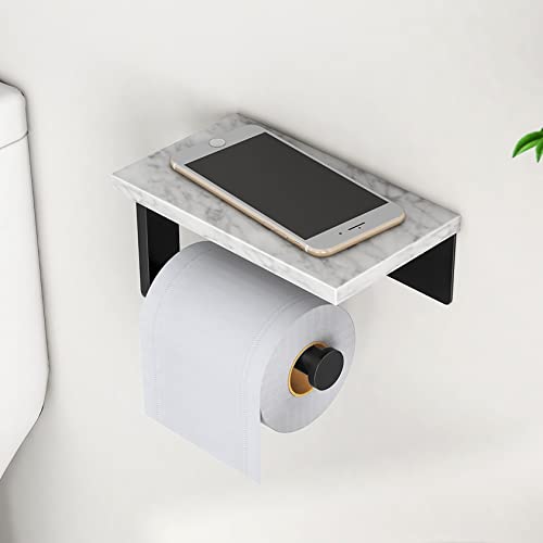 Gypie Marble Toilet Paper Holder with Shelf, 304 Stainless Steel Screw Wall Mounted, Tissue Roll Holder for Bathroom Washroom Matte Black - Image 5