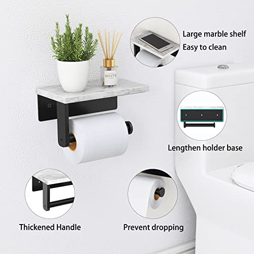 Gypie Marble Toilet Paper Holder with Shelf, 304 Stainless Steel Screw Wall Mounted, Tissue Roll Holder for Bathroom Washroom Matte Black - Image 2