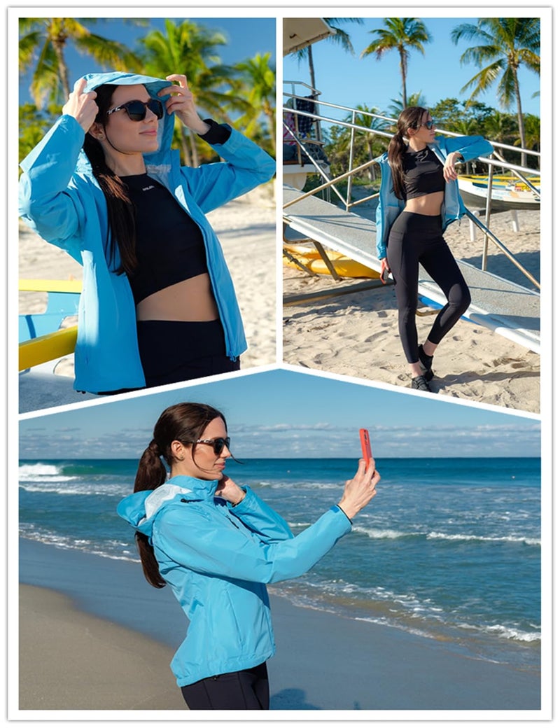 baleaf Women's Rain Jackets Waterproof Windbreaker Running Windproof Lightweight Cycling Jacket Reflective Packable Hooded Light Blue XL - Image 3
