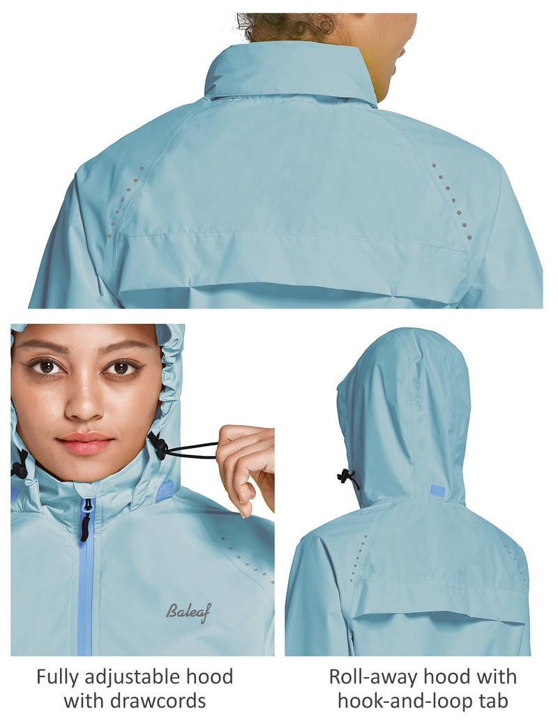 baleaf Women's Rain Jackets Waterproof Windbreaker Running Windproof Lightweight Cycling Jacket Reflective Packable Hooded Light Blue XL - Image 5