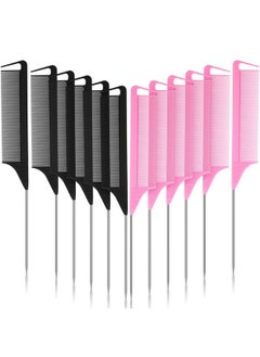 Patelai Patelai 12 Pcs Stainless Steel Pintail Combs for Hair Styling, Teasing, Braiding, Pressing, Hairdressing Salon and Home (Pink, Black)  - Image 1
