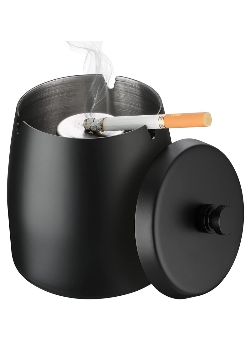 Rubik Ashtray with Lid 9x9cm, Stainless Steel Covered Windproof Ash Tray for Indoor Outdoor Patio Home Office Living Room Hotel (Black)  - Image 1