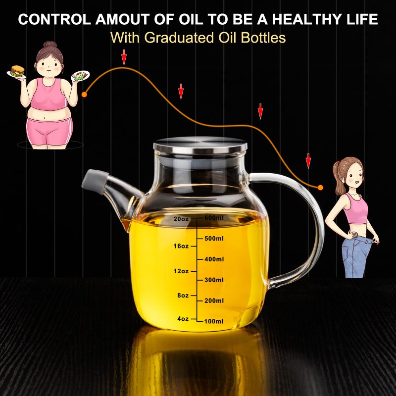 PARACITY Glass Oil Dispenser Bottle with Measurements, Oil Dispenser Bottle for Kitchen, 20.3 OZ Oil Container Kitchen for Olive/Vinegar/Cooking/Soy Sauce - Image 4