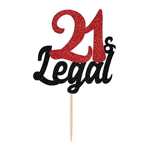 Hotmoon Glitter 21  Legal Cake Topper  Cheers to 21 YearsRip Fake ID  Happy 21st BirthdayAnniversary Party Decoration Supplies Black and Red Glitter - Image 5