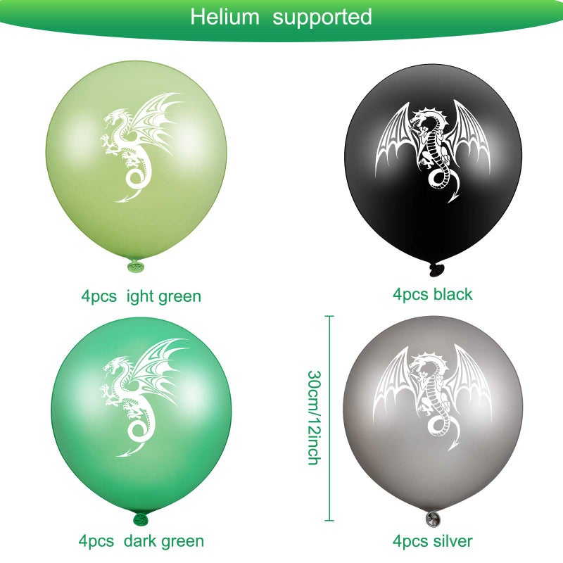 Sumind 33 Pieces Dragon Birthday Party Supplies Dragon Decorations, 20 Dragon Balloons 3 Dragon Banners 10 Dragon Hanging Swirls for Dragon Themed Party Supplies - Image 3