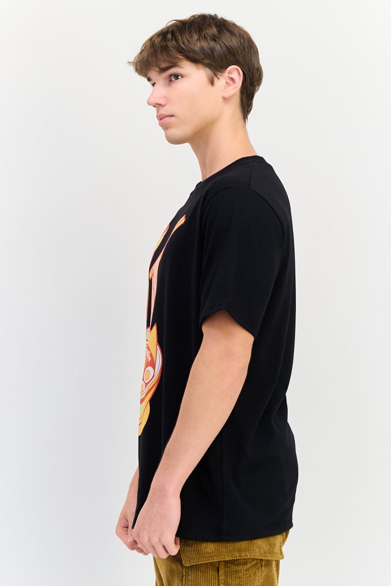 YOTO تي شيرت رجالي بأكمام قصيرة وياقة دائرية، مطبوع برسومات، أسود - Image 4