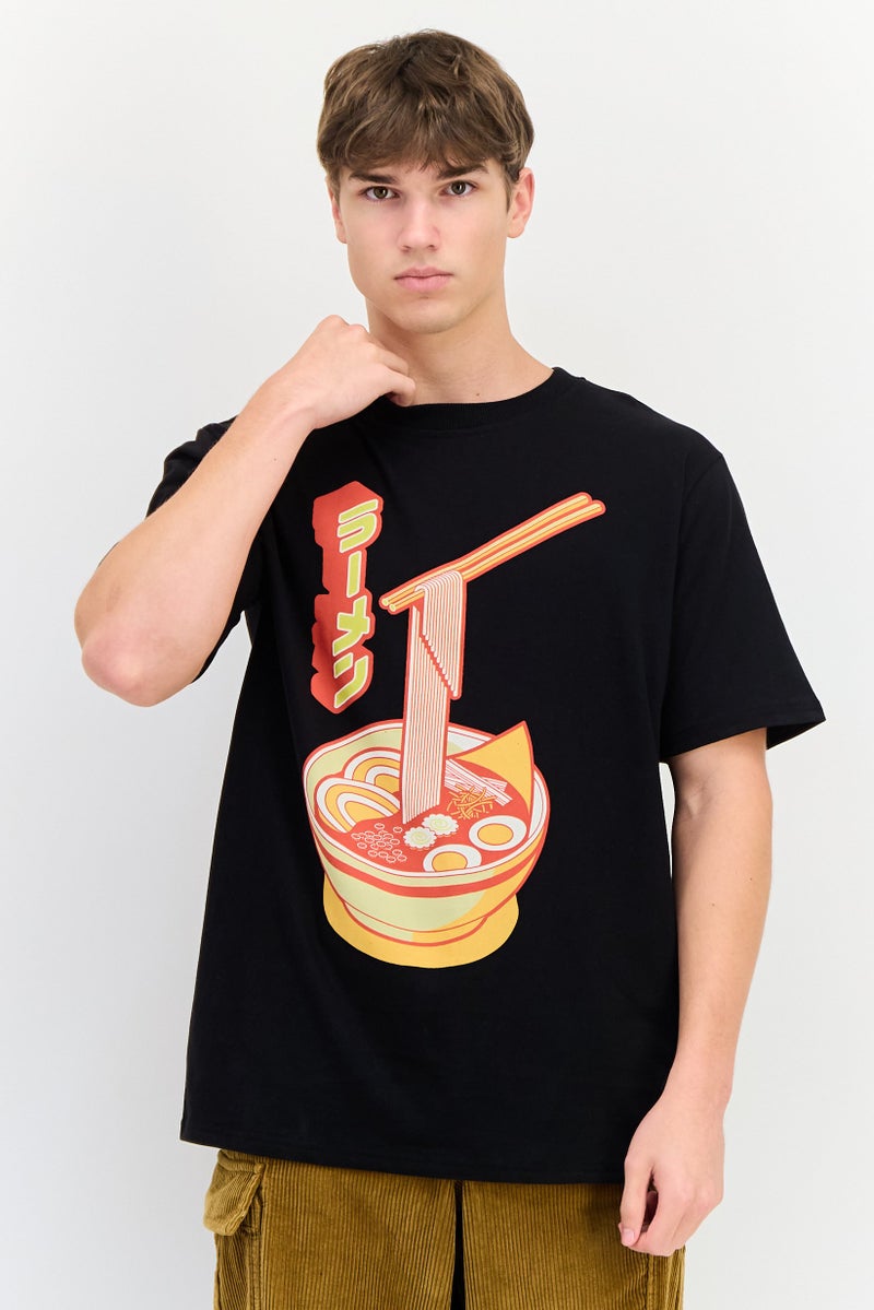 YOTO تي شيرت رجالي بأكمام قصيرة وياقة دائرية، مطبوع برسومات، أسود - Image 1